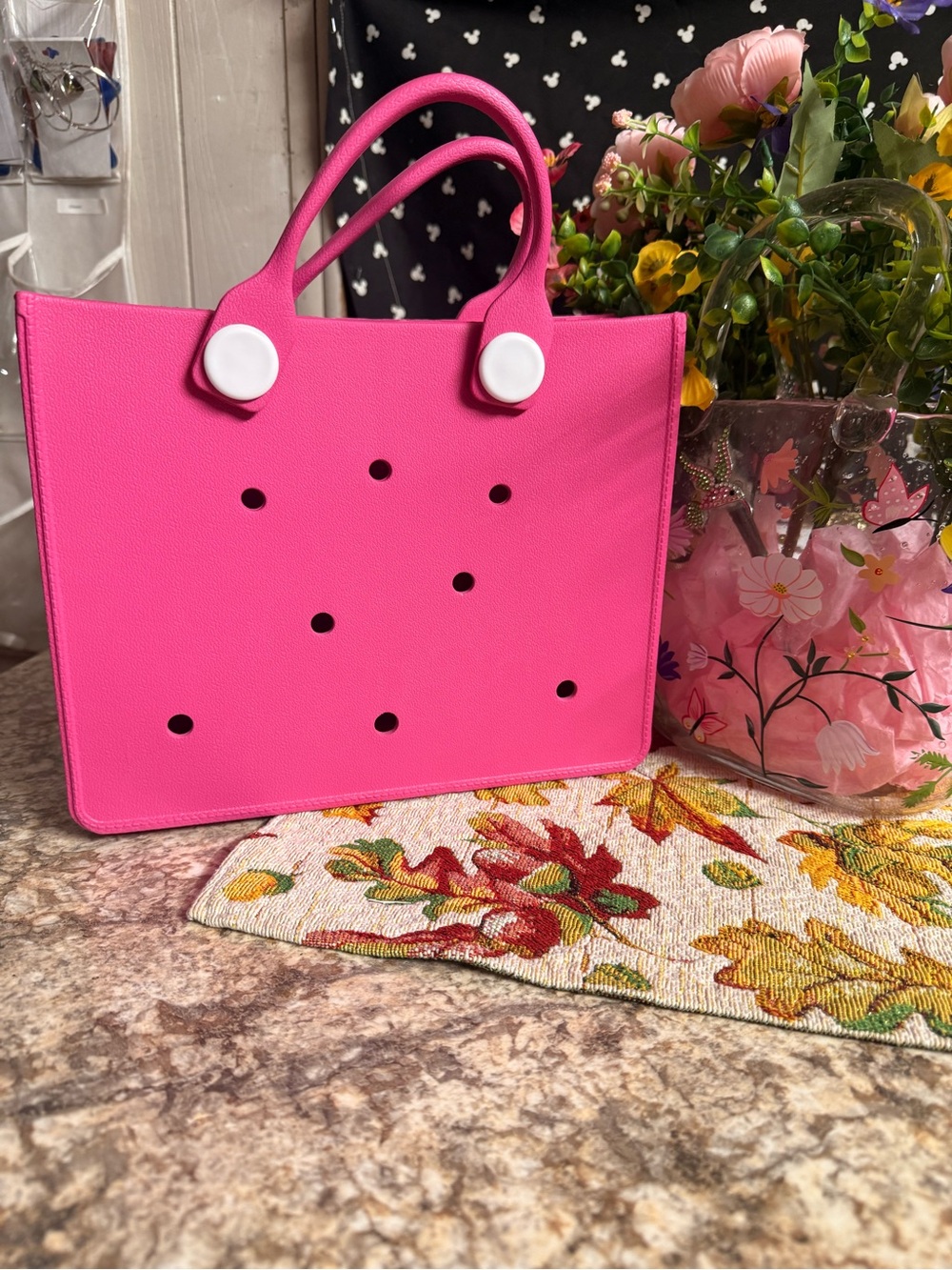 Vibrant Hot Pink Tote with Button Accent